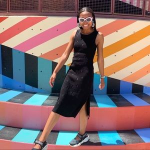 Zara Polka Dot Black Midi Dress Ribbed Medium